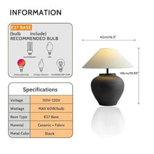 WOAITIANTIAN Desk Lamps Farmhouse Table Lamp 18.8" Black Ceramic Rustic Nightstand for Bedroom Living Room(Black)