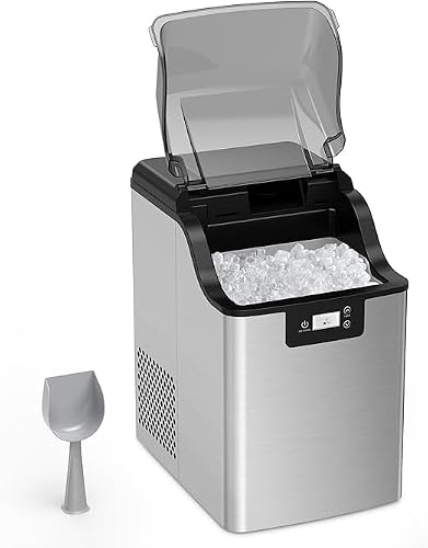 Nugget Ice Maker,Stainless Steel Countertop Ice Maker Machine, 44LBs/24H, 3Qt Water Reservoir & Self-Cleaning & Timer Function, Portable Ice Maker with Basket & for Home, Bar, RV
