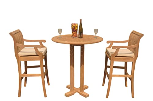 TeakStation Grade-A Teak Wood Giva 3-Piece Bar Set with 36" Round Table & 2 Arm Chairs