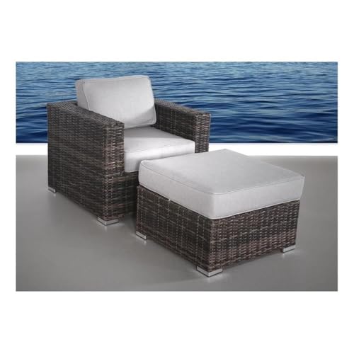 Living Source International 33" Wicker/Rattan Tufted Polyester Armchair and Ottoman Grey