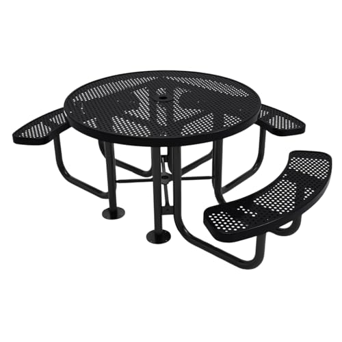 COATEDOUTDOORFURNITURE 46In Round Picnic Table, Punched, Black