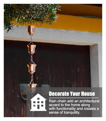 WKNHHL Rain Chain, Copper Tea Cup 5 Cups/M Adjustable Length Multiple Sizes,1.5 m (4.9ft)