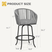 DWVO Outdoor Counter Height Bar Stools Set of 4, Patio Swivel Bar Chairs with Soft Cushions, 360° Rotation, Bar Height Rattan Chairs for Backyard, Poolside, Garden, Gray