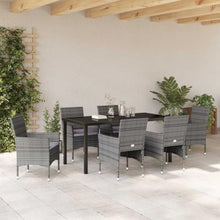 FUDUGEHMIOFWFJJ 7-Piece Grey Poly Rattan Outdoor Dining Set with Cushions, Patio Garden Furniture Set with Tempered Glass Table & Weather-Resistant Cushions for Backyard, Deck, Balcony