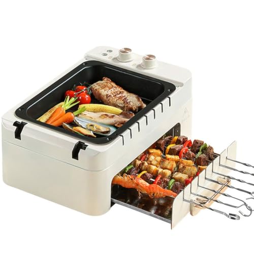 saditesdk Electric BBQ Grill Machine - 360°Rotating Skewers, Non-Stick Double Layer Oven for Indoor/Outdoor Camping - Smokeless Barbecue Pot