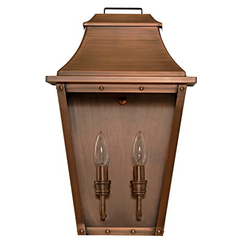 Acclaim Lighting 8424CP | Vintage Solid Copper Two Light Dimmable Wall Mounted Outdoor Wet Rated Lantern with Clear Glass | Hand Crafted Classic Colonial America Design (Copper Patina - Style Six)