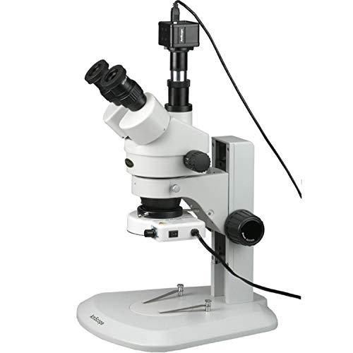 AmScope Digital Trinocular Stereo Zoom Microscope with Eyepieces & LED Ring Light White