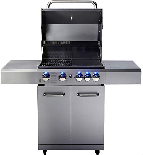 MCP Island Grills Stainless Steel Propane or Natural Gas BBQ Grill, with 5 Burners, Rotisserie, Side Burner, and Free Protective Cover