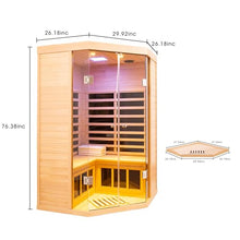 GDFStudio 47.24" 2 Person Hemlock Far Infrared Corner Sauna Large Glass Front Deluxe Transparent Cabin 1520W 7 Panel Heater 110V/120V APP Control Bluetooth Audio LED Light Spa Room