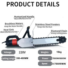 7800w/8800w Diamond Chain Concrete Saw With Water Fed Dust 7500 rpm High Performance Electric Precision Concrete Wall Cutting Machine Chainsaw Powerful With 2 Chains/2 Guide Bar,350