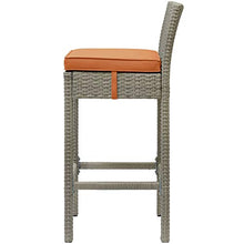 Contemporary Outdoor Patio Garden Bar Side Stool Chair, Set of Four, Fabric Rattan Wicker, Orange