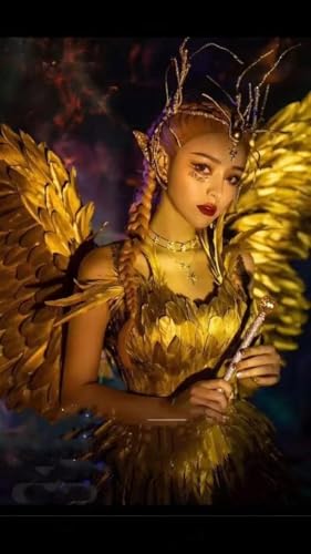 HoHoHuo Gold Feather Fairy Wings Costume