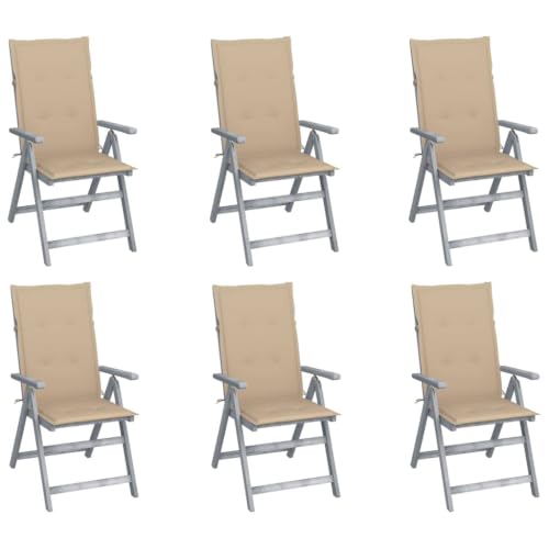 HGFDVCMR 6 Pc Patio Reclining Chair Set with Cushions Acacia Wood
