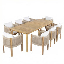 Christopher Knight Home Matera Acacia Wood Outdoor Dining Set for 8, 9 Piece Patio Dining Table and Chair Set, Wooden Outdoor Dining Armchair and Table Set with Removable Cushion, Light Teak+Beige