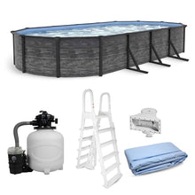 Blue Wave Marbella 12x24-ft Oval 52-in Deep Hard Sided Steel Frame Above Ground Pool with 6-in Steel Top Seats, 0.5 HP Sand Filter System, Ladder, Skimmer & Liner – 6,300 Gallon Cap for Family Use