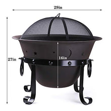 WeCooper Cast Iron Fire Pits,29inch,Round,Deep,with Mesh Screen & Poker
