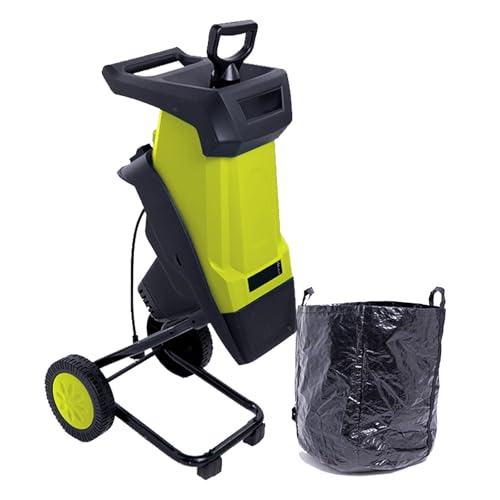 VNATWGOO 2400W Electric Leaf Chipper, Automatic Wood Shredder Mulcher with 50L Bag, 4500RPM for 0-40mm Branches and Leaves Yellow