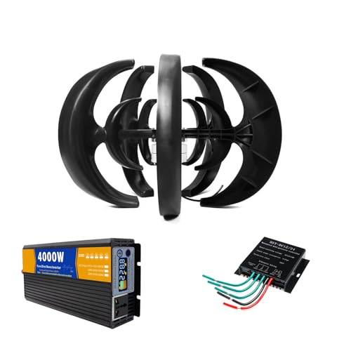 HYZHANHONG 4500W Wind Turbine Vertical Wind Generator Kit, 12V -220V Windmill Generator Suit for Hybrid Solar Wind System with A 4000W Pure Sine Wave Inverter and Controller,12v