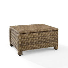 Outdoor Escape Brown Wicker Ottoman with Sand Cushion – Outdoor Foot Rest for Patio Seating Featuring Steel Frame and Weather-Resistant Woven Design