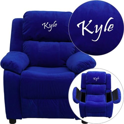 Flash Furniture Personalized Kids Recliner with Storage Arms Blue Microfiber