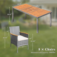 Devoko 9 PCS Acacia Wood Patio Dining Set, Gray Rattan