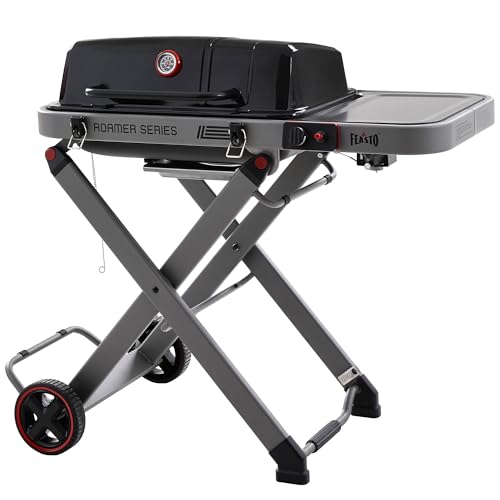 Feasto Portable Gas Grill with Foldable X-Frame Cart for Tailgating, Black