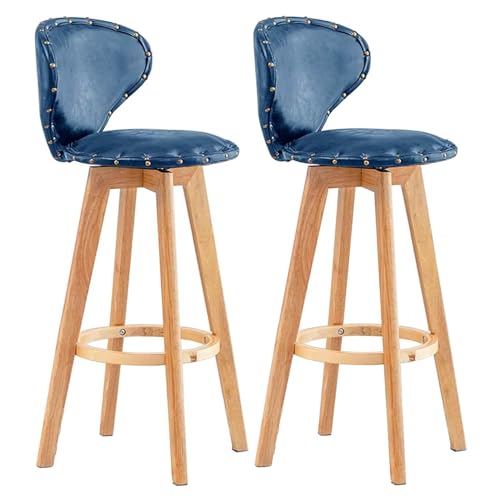 Counter Height Chairs,Bar Stools Set of 2, PU Leather Upholstered Bar Chairs for Home, Dining Room, Pub, Swivel Dining Chair with Arc Back, Footrest & Wood Legs, Counter Height Kitchen Island Stool(Bl