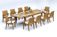 TeakStation 10 Seater Grade-A Teak Wood 11 Pc Dining Set: 122" Caranas Double Extension Rectangle Table and 10 Lagos Arm Chairs #31LG2910