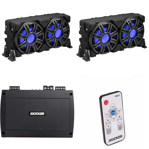 KICKER 10-Inch Loaded Premium Marine Sub Enclosure Bundle with Passive Radiator & 48KXMA8004 Amp