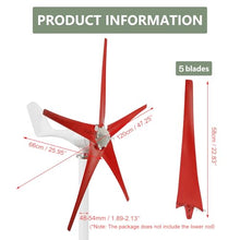 Wind Turbines, 5 Blade Professional Wind Turbines Small Windmill Generator 12000W Industrial, Solar and Wind Power Parts and Accessories, 3 Phase AC Permanent Magnet Generator,Red-12V