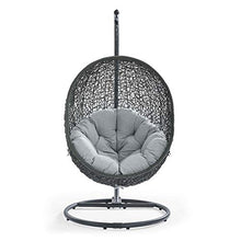 Modway Hide Wicker Rattan Outdoor Patio Porch Lounge Egg Swing Chair Set with Stand in Gray