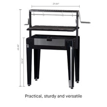GW Store - Charcoal Grill Maiten - Freestanding Santa Maria Barbecue, Adjustable Height, Detachable Front Cover, 22 lbs Capacity - Ideal for Camping
