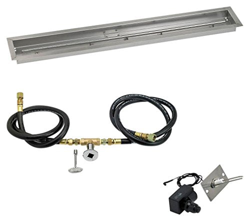 American Fireglass SS-LCBKIT-N-48 Natural Gas 48" x 6" Linear Stainless Steel Drop-in Fire Pit Pan with Spark Ignition Kit