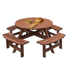 43.3" Outdoor Wooden Picnic Table with Benches Set and Umbrella Hole Brown