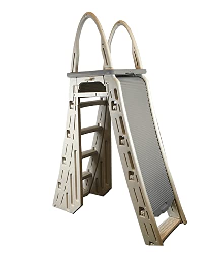 Confer Plastics 7200 Roll Guard fits Above-Ground Pool Heights from 48" to 56" A Frame Safety Ladder for Above Ground Outdoor Patio Swimming Pool Platform Ladder with Step Barrier, Gray Deck & Tambour