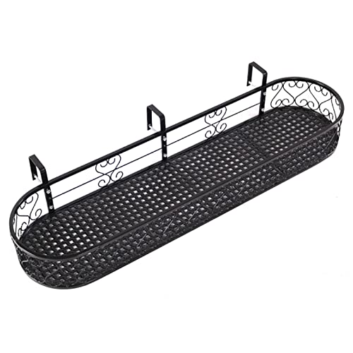 Plant Stand Hanging Flower Pot Stand For Railing Fence, European Style Metal Planter Holder Shelf With Hooks, Black Plant Backet Container Accessories For Balcony Deck Yard Patio ( 100Cm X 2