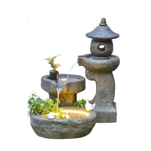 Tabletop Fountain Chinese Courtyard Interior Decoration, Rockery Water Fountain Fish Pond, Outdoor Garden Landscape Spray Lighthouse Decoration Tabletop Water Fountain