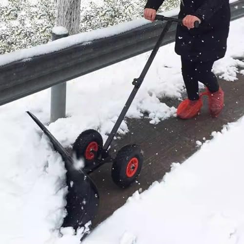 30 Inch Wide Snow Shovel with Wheel, Outdoors Rolling Snow Removal Device Cart for Yard Doorway Sidewalks, Cold Steel Snow Pusher with Adjustable Angle & Height Handle,One Color-Small