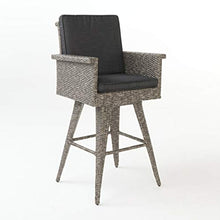 Christopher Knight Home Puerta Wicker Barstools, 4-Pcs Set, Mixed Black / Dark Grey