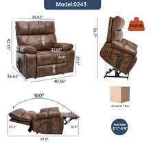 Power Lift Recliner Chair Dual Motor Remote Control Infinite Position Lay Flat Massage Heat Assisted Standing Plush Pillow Arms Side Pockets Cup Holders Relaxation Seat (Brown,Faux Leather)
