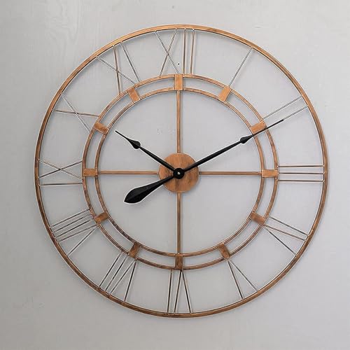 PPXCZZ 76cm Large Retro Silent Wall Clock, Black Wrought Iron Vintage Roman Numerals, No Ticking, Indoor Outdoor Garden Decor(Type a)