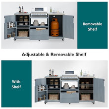 HUTNWULO 66.5" Outdoor Kitchen Island for Big Green Egg Grills, Outdoor Grill Cart with Stainless Steel Top, Drawer, Compatible with Large Big Green Egg, Grey