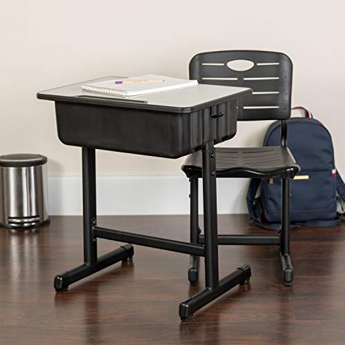 Classroom Essentials Adjustable Height Student Desk and Chair Set Grey