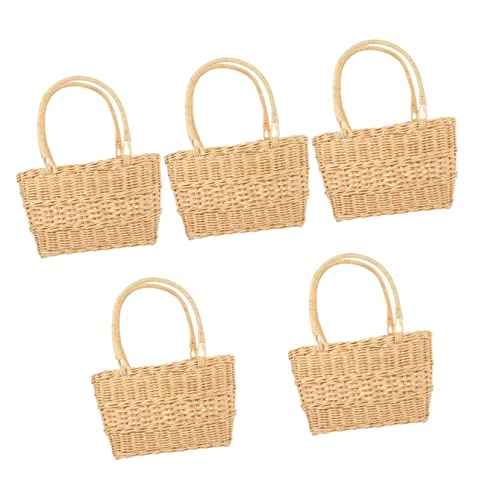 5pcs African Picnic Gift Liners Decor Storage Handles with Wall Handbag As Grocery Planter Straw Artificial Dried Baskets Organizer Vegetable Home Basket Shopping Market Flower (As Shownx5pcs