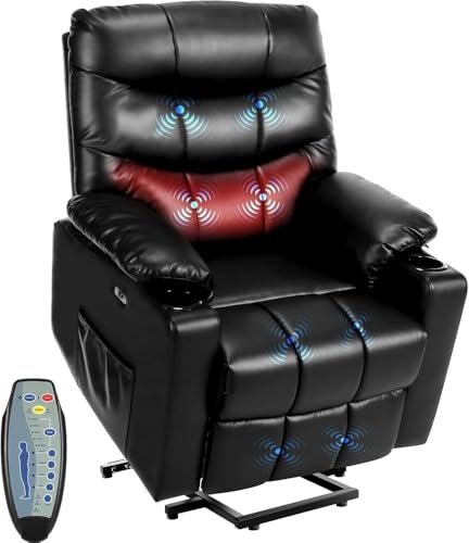 HTERWQEA Electric Lift Recliner Chair with Heat and Massage, Black