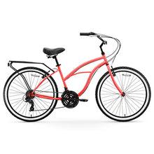 sixthreezero Women's Beach Cruiser Bike 21-Speed Step-Through Touring Hybrid Bicycle Coral w/ Black Seat/Grips