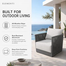 Outdoor Lounge Chair Elementi Capri Patio Lounge Chair, Aluminum and Rope Outdoor Armchair with Canvas Granite 5402 Cushions, Dark Gray Frame, 31.7 x 29.9 x 25.6 in