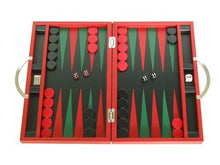 Zaza & Sacci Leather Backgammon Set 15" Travel Attache Case Red
