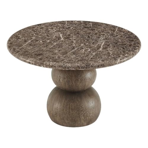 Modway Pietra Modern Sculptural Indoor/Outdoor Round Dining Table in Dark Emperador Marble – Faux Marble Top with Stacked Ball Pedestal Base – Contemporary Round 48" Dining Table