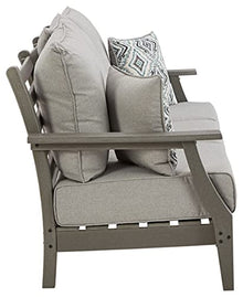 Signature Design by Ashley Visola 80"W 3-Seat Outdoor Patio Sofa, HDPE Wood Look, Couch with Performance Cushions for Deck Furniture, Gray